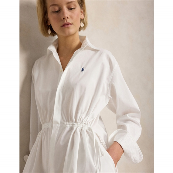 Polo Ralph Lauren Cotton Drawcord Skjorte Kjole, Hvid